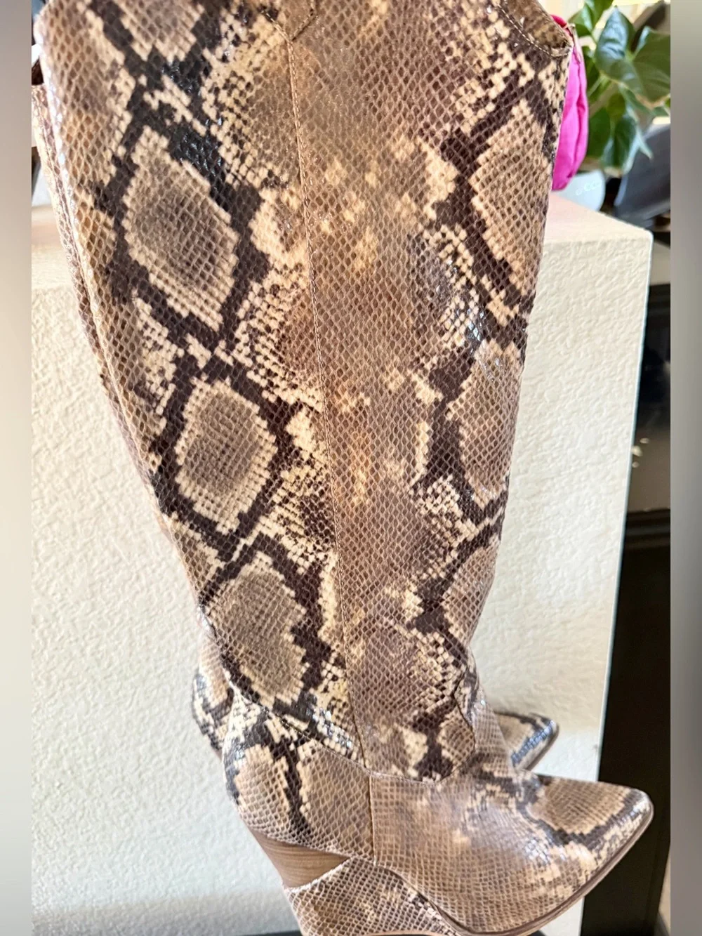 Jessica Simpson Havrie Knee High Snake Print Wedge Boots Totally Taupe 10M